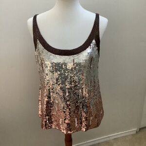 Sequin and Beads Fully Lined Bronze & Silver Scoop Neck Tank Size M